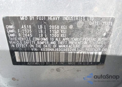 2016 Subaru Legacy 2.5I Limited из США, поврежденный, VIN 4S3BNAJ63G3032467